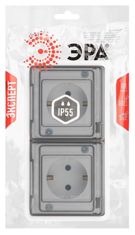 Розетка 2-ая ЭРА Эксперт 11-2524-01 2х2P+E гориз. IP55, шторки, 16A-250В, СУ, Белый | Б0063254 | ЭРА — миниатюра 3