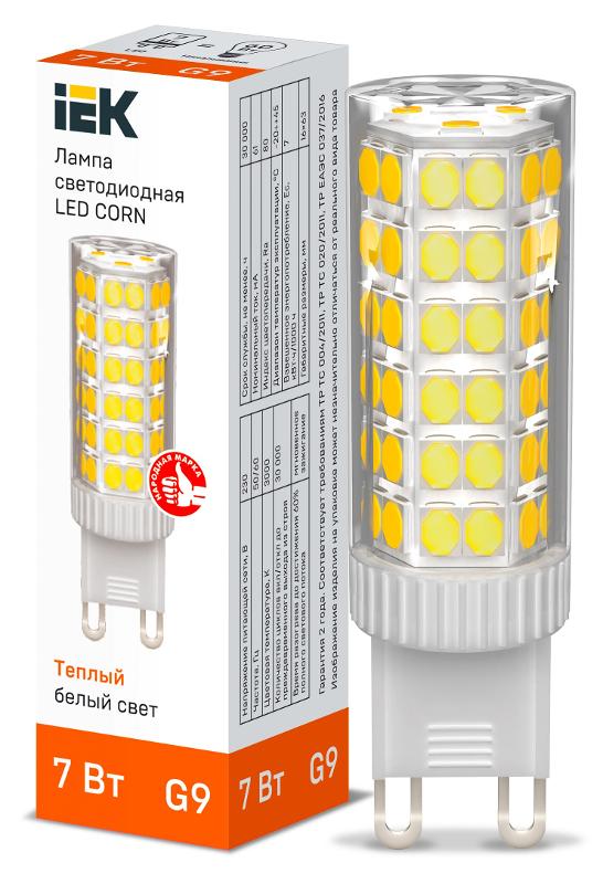 Лампа светодиодная CORN капсула 7Вт 230В 3000К керамика G9 IEK | LLE-CORN-7-230-30-G9 | IEK — IEK (ИЭК)