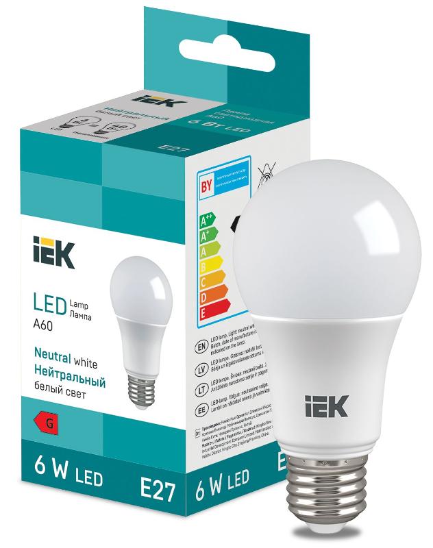 Лампа светодиодная Bulb A60 510lm 4000K E27 | LL-I-A60-6-230-40-E27 | IEK — IEK (ИЭК)