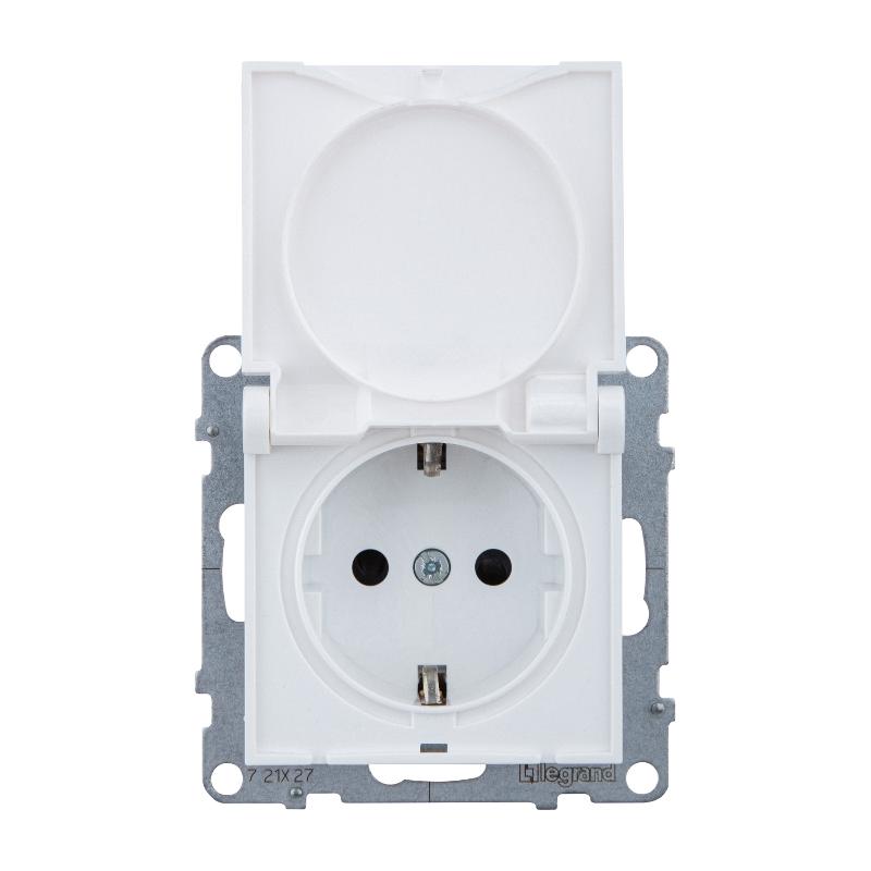 SUNO Силовая розетка 2К+З 16А 250В. С крышкой IP21. С защитными шторками. Безвинтовые зажимы Цвет "Белый" — миниатюра 2