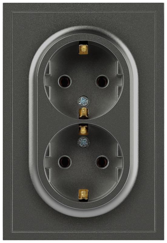 Розетка Galaxy 15-2105-06 с заземлением двойная 2X2P+E Schuko со шторками IP20 16А-250В графит | Б0070707 | ЭРА — миниатюра 4