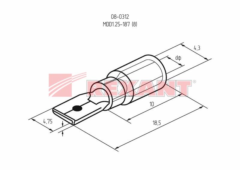 Клемма плоская изолированная штекер 4.8 мм 0.5-1.5 мм² (РПи-п 1.5-(4.8)/РПИп 1,25-5) красная | 08-0312 | REXANT — миниатюра 3