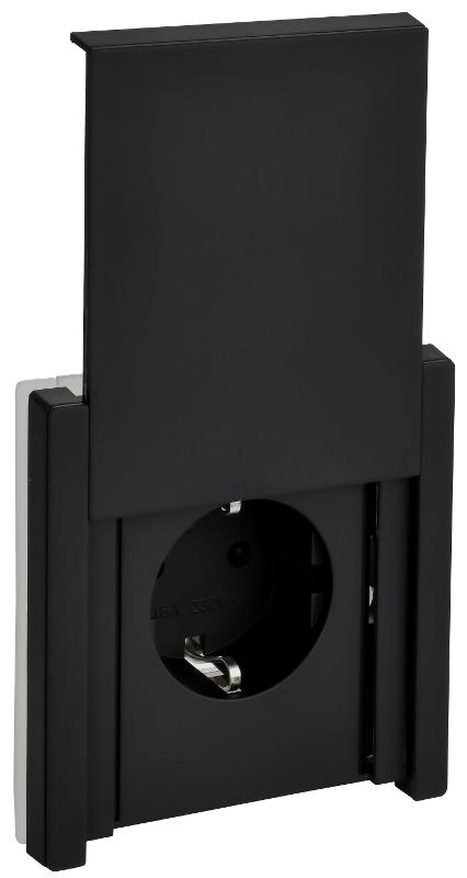 FORTE&PIANO Розетка с заземлением со шторками с крышкой безвинтовое крепление 16А IP44 FP119M черный  | FP-R16-16-1-44-M-K02 | IEK — миниатюра 1