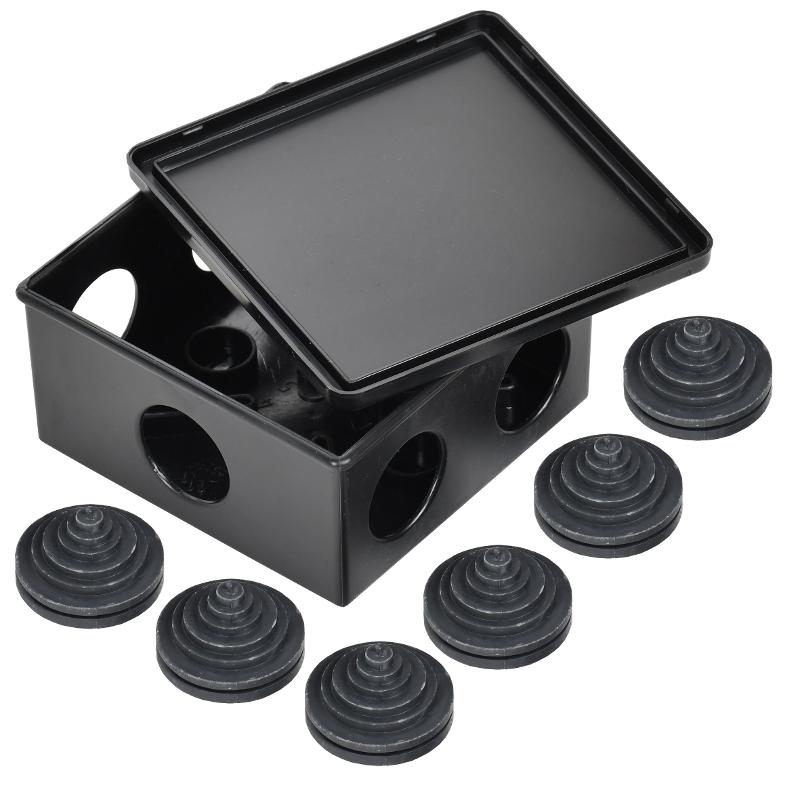 Коробка расп. КМ41235 85х85х40мм IP44 6 вв. черная | UKO21-085-085-040-K02-44 | IEK — миниатюра 2