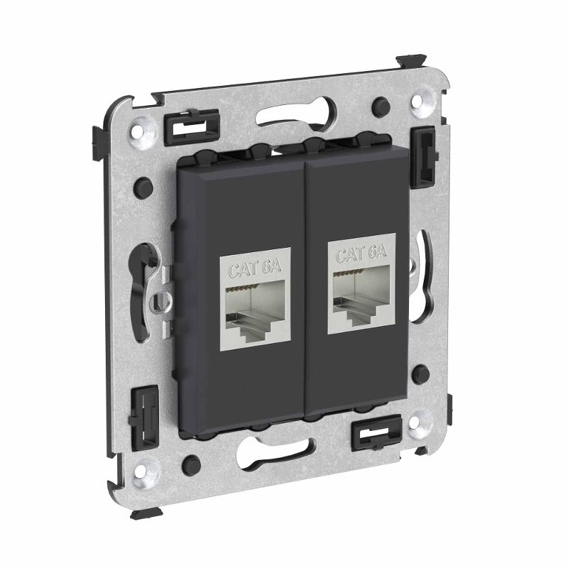 Компьютерная розетка RJ-45 без шторки в стену, кат.6А двойная экранированная, "Avanti", "Черный матовый" | 4412774 | DKC — миниатюра 2