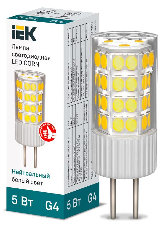 Лампа светодиодная CORN капсула 5Вт 230В 4000К керамика G4 | LLE-CORN-5-230-40-G4 | IEK — IEK (ИЭК)