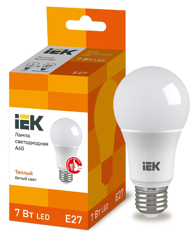 Лампа светодиодная LED 7Вт Е27 220В 3000К A60 груша | LLE-A60-7-230-30-E27 | IEK — IEK (ИЭК)