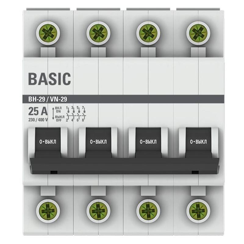 Выключатель нагрузки модульный ВН-29 4P 25А EKF Basic | SL29-4-25-bas | EKF — миниатюра 4