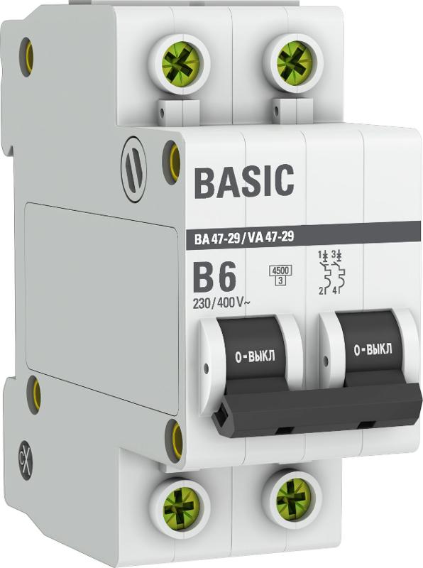 Выключатель автоматический двухполюсный 2P 6А (B) 4,5кА ВА 47-29 EKF Basic|mcb4729-2-06-B|EKF — EKF