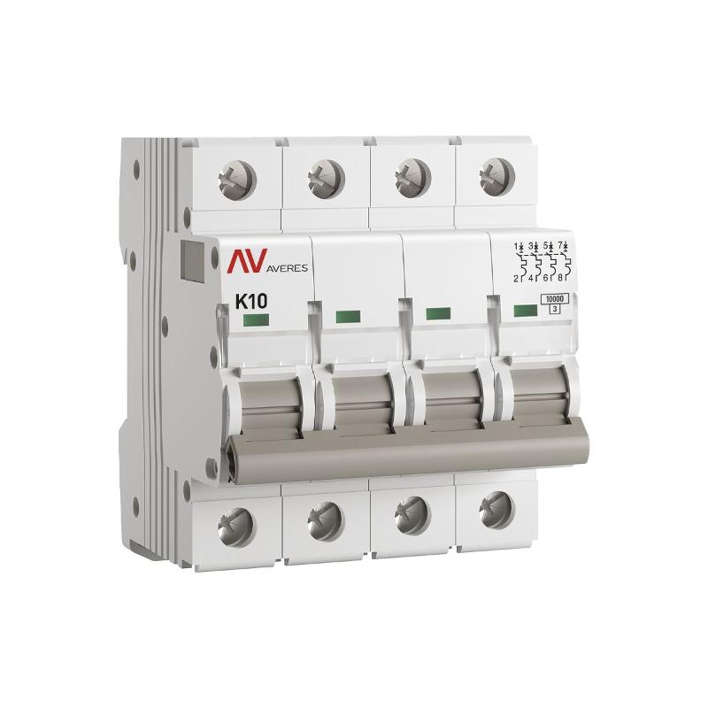 Выключатель автоматический AV-10 4P 10A (K) 10kA AVERES | mcb10-4-10K-av | EKF — EKF