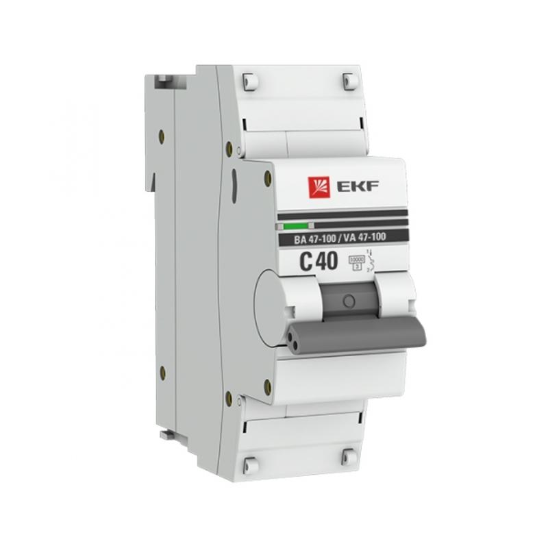 Выключатель автоматический однополюсный ВА 47-100 40А C 10кА PROxima | mcb47100-1-40C-pro | EKF — EKF