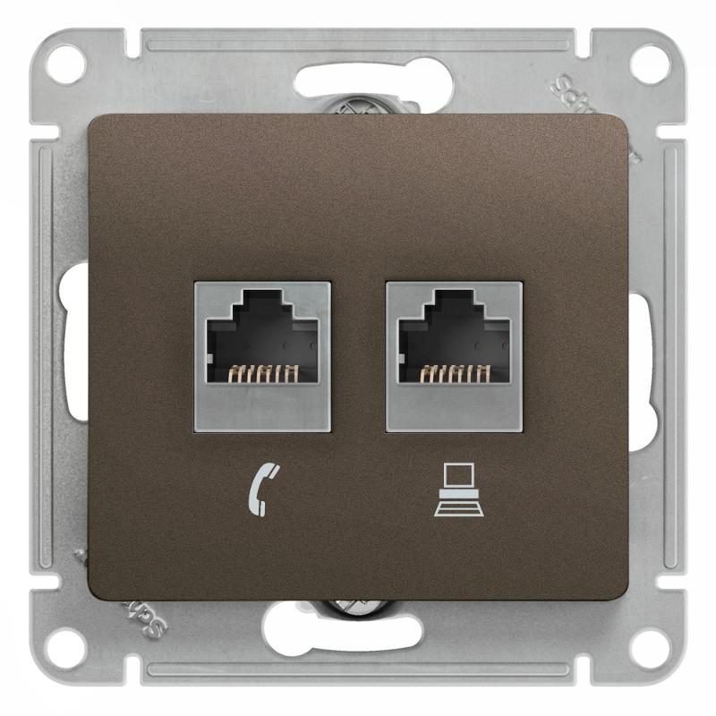 Glossa Шоколад Мех Розетка 2-ая RJ11+RJ45, кат.5E | GSL000885 | SE — Systeme Electric