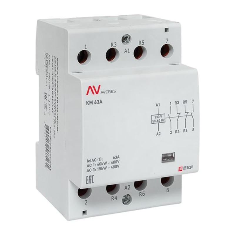 Контактор модульный КМ 63А 2NO+2NC 230VAC (3 мод.) AVERES | km-av-3-63-22-230V | EKF — EKF