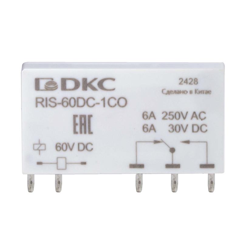 Реле миниатюрное ультратонкое, 1CO, ком. ток 6А, AgSnO2, напряжение 60V DC | RIS-60DC-1CO | DKC — DKC (ДКС)