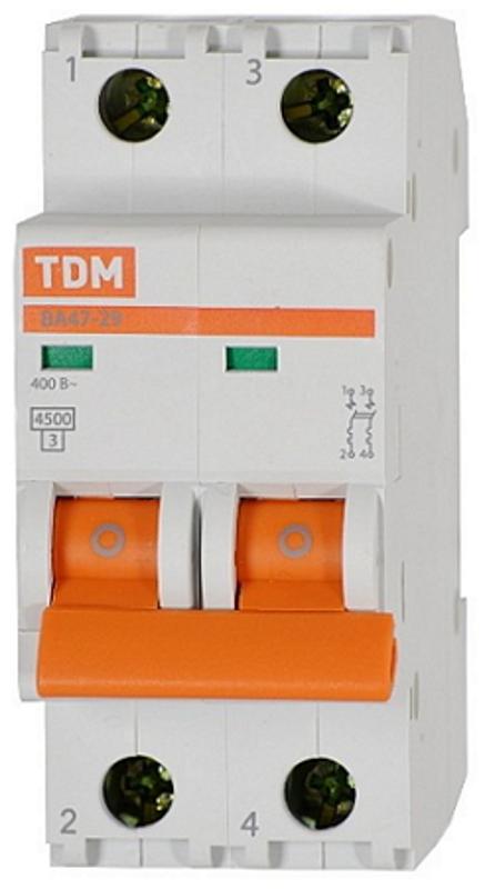 Выключатель автоматический двухполюсный ВА47-29 40А C 4,5кА | SQ0206-0097 | TDM — миниатюра 2