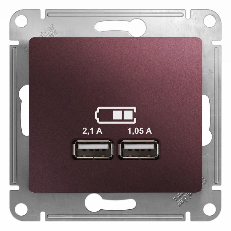 Glossa Баклажановый USB Розетка, 5В/2100мА, 2х5В/1050мА, механизм | GSL001133 | SE — Systeme Electric