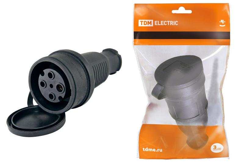 Разъем с заглушкой каучук 3Р+РЕ 32А 380В IP44 | SQ0612-0007 | TDM — TDM ELECTRIC