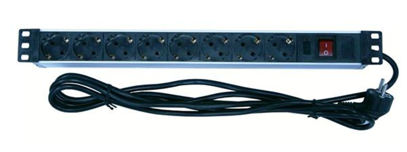 Блок розеток 19 (8шт)PDU с LED выкл.алюм.профиль 1U шнур 2м вилка DIN49440 (нем.станд.) | PH12-8D1 | ITK — миниатюра 2