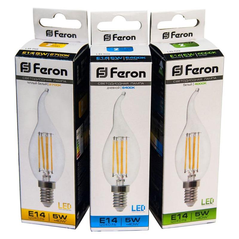 Лампа светодиодная LB-59 (5W) 230V E14 2700K филамент C35T прозрачная | 25575 | FERON — миниатюра 3