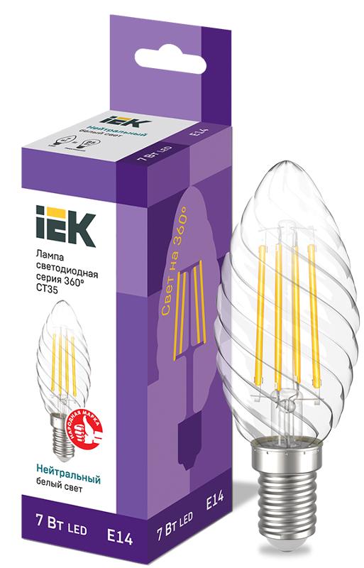 Лампа светодиодная LED CT35 свеча вит. 7Вт 230В 4000К E14 серия 360° | LLF-CT35-7-230-40-E14-CL | IEK — фото 1 | Sento