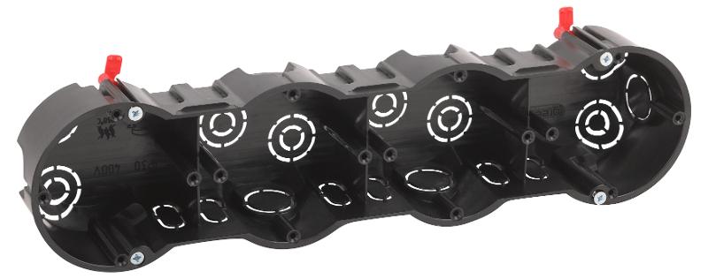 Коробка установочная ЭРА KUP-4-70-45 черная 4х местная 283х70х45мм для полых стен саморезы пластиковые лапки IP30  | Б0064951 | ЭРА — миниатюра 4