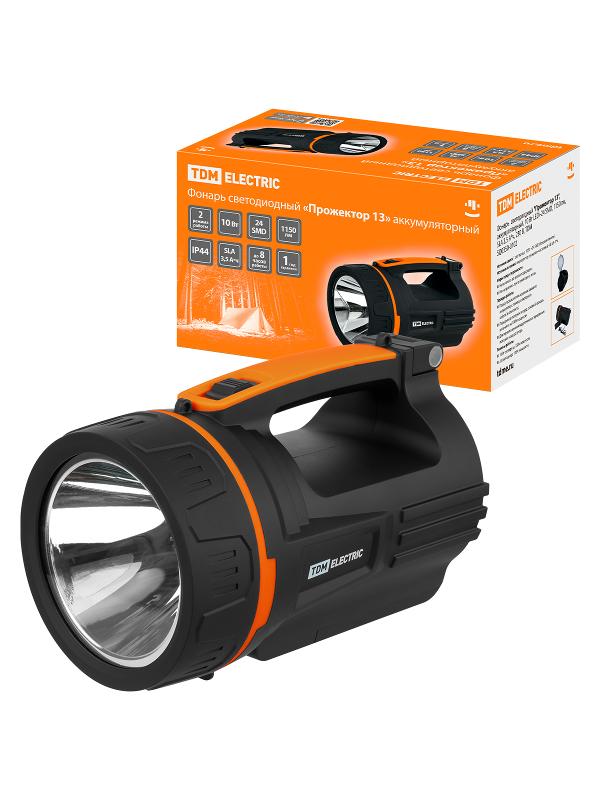 Фонарь светодиод. "Прожектор 13", аккумуляторн., 10 Вт LED+24 SMD, 1150 лм, SLA 3,5 А*ч, 230 В, | SQ0350-0102 | TDM — фото 1 | Sento