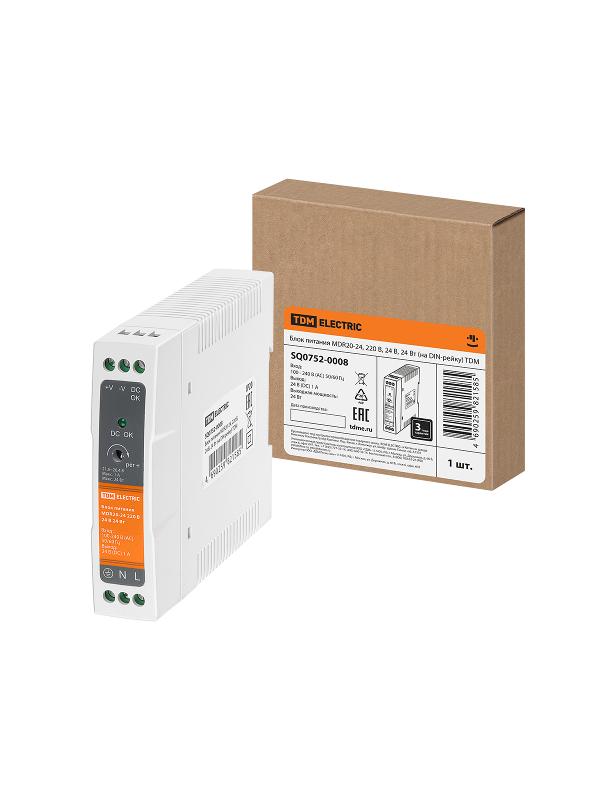 Блок питания MDR20-24, 220 В, 24 В, 20 Вт (на DIN-рейку) | SQ0752-0008 | TDM — TDM ELECTRIC