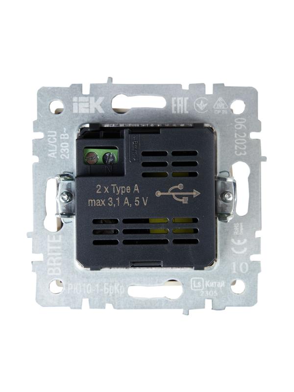 BRITE Розетка USB A+A 3,1А РЮ10-1-БрКр бежевый | BR-U21-D31-K10 | IEK — миниатюра 4