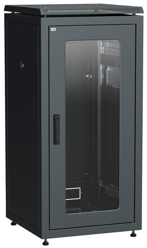 Шкаф сетевой 19" LINEA N 18U 600х800 мм стеклянная передняя дверь черный | LN05-18U68-G | ITK — ITK