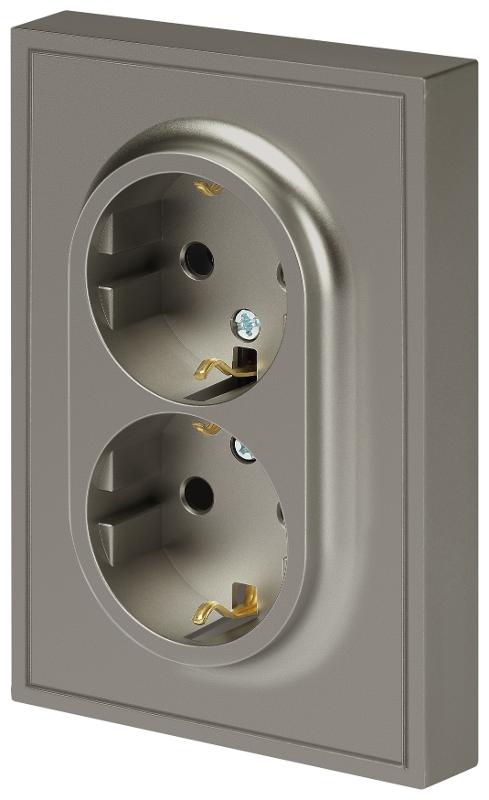Розетка Galaxy 15-2104-07 с заземлением двойная 2X2P+E Schuko 16А-250В IP20 титан | Б0070689 | ЭРА — миниатюра 3