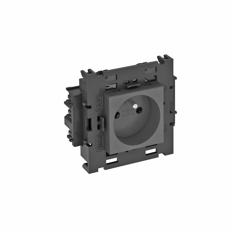 Розетка одинарная 0° Modul45connect франц. стандарт, 250 В, 16A (черный) (STD-F0C8 SWGR1) | 6120610 | OBO Bettermann — OBO Bettermann
