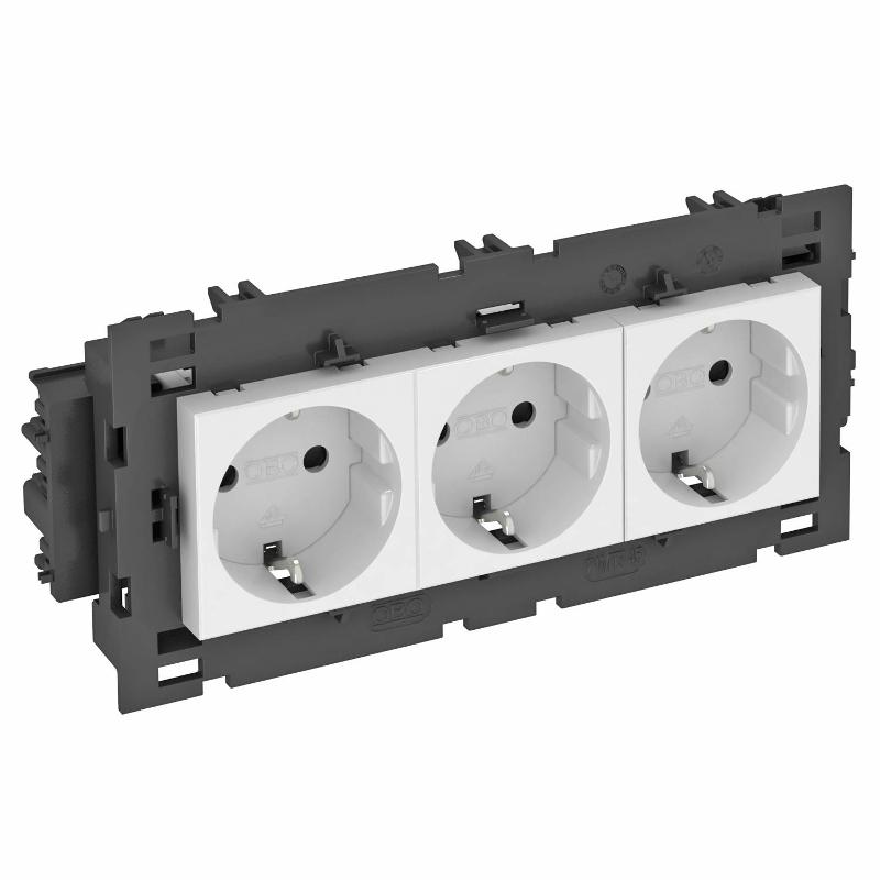 Розетка тройная 0° Modul45connect с з/к, 250 В, 16A (белый) (STD-D0C8 RW3) | 6120452 | OBO Bettermann — OBO Bettermann