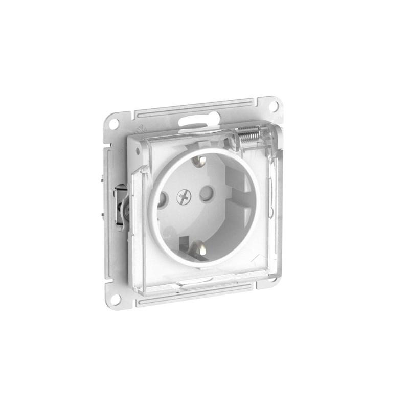 AtlasDesign Aqua Белый Розетка с заземлением со шторками с прозрачной крышкой,16А, IP44, механизм, быстрозажимные клеммы,БЕЛЫЙ | ATN440146S | SE — Systeme Electric