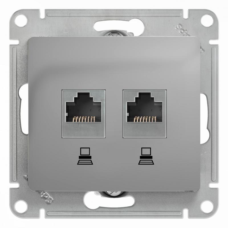 Glossa Алюминий Розетка 2-ая компьютерная RJ45+RJ45, кат.5E | GSL000385KK | SE — Systeme Electric