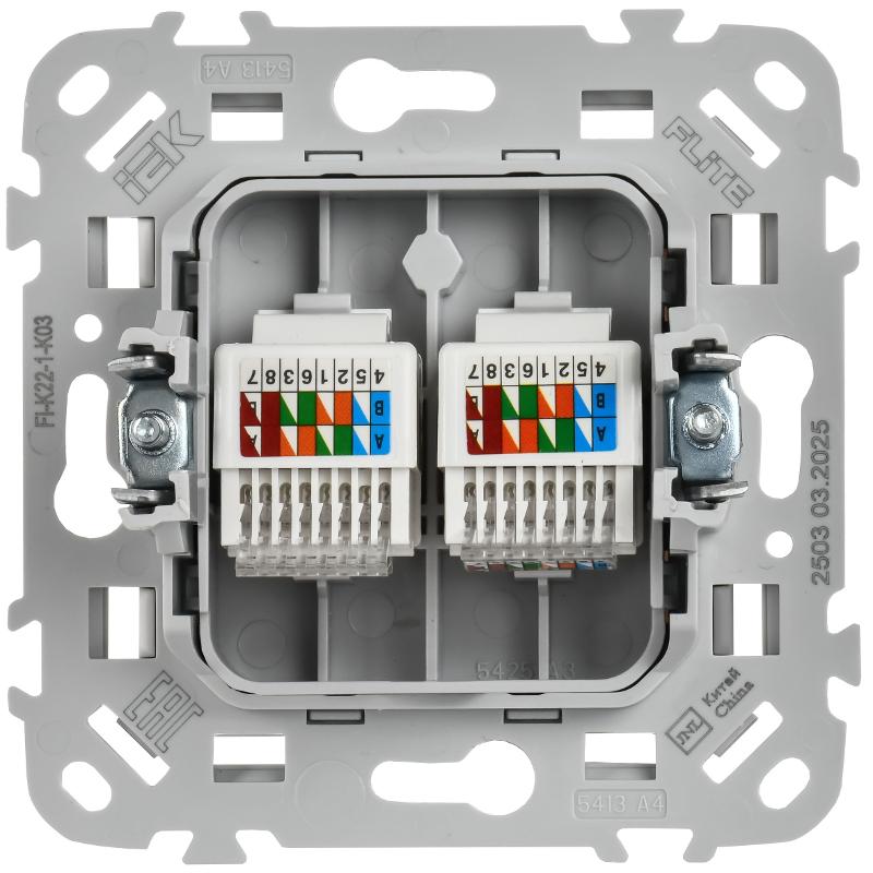 FLITE Розетка 2-ая компьютерная RJ45 кат.5Е UTP РК5е-2-0-ФлС серый | FI-K22-1-K03 | IEK — миниатюра 3