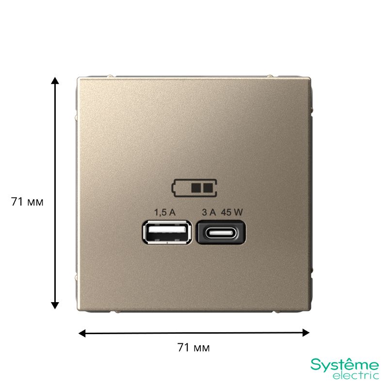 ArtGallery Шампань Розетка USB A + тип-C 45Вт высокоскор.заряд. QC, PD, механизм | GAL000529 | SE — миниатюра 9