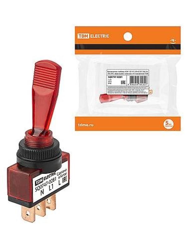Выключатель-тумблер ASW-13D 1P 12В AC/DC 20А (3c) ON-OFF с фиксацией с красной LED подсветкой  | SQ0747-0281 | TDM — фото 1 | Sento