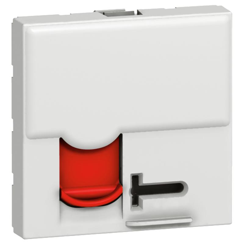 Розетка RJ 45 - Программа Mosaic - категория 6 - UTP - с контролем доступа - 2 модуля - белый с красной шторкой - LCS² | 076594 | Legrand — Legrand