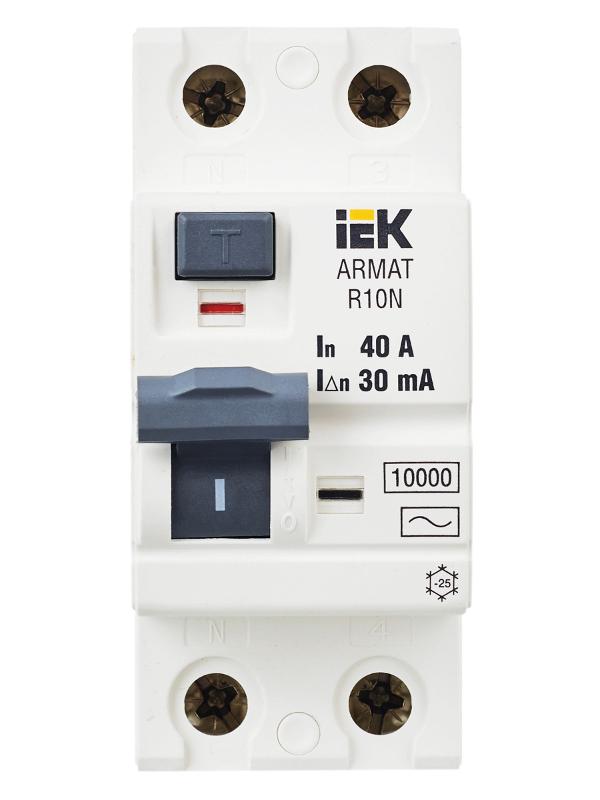 Выключатель дифференциальный (УЗО) R10N 2P 40А 30мА тип AC ARMAT | AR-R10N-2-040C030 | IEK — миниатюра 2
