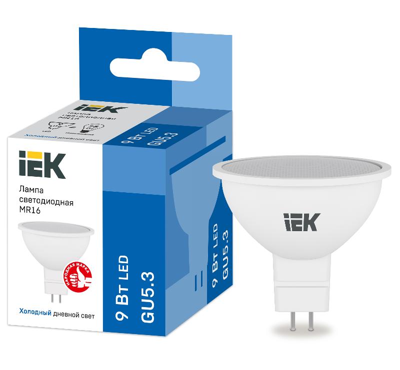 Лампа светодиодная LED MR16 софит 9Вт 230В 6500К GU5.3 | LLE-MR16-9-230-65-GU5 | IEK — IEK (ИЭК)