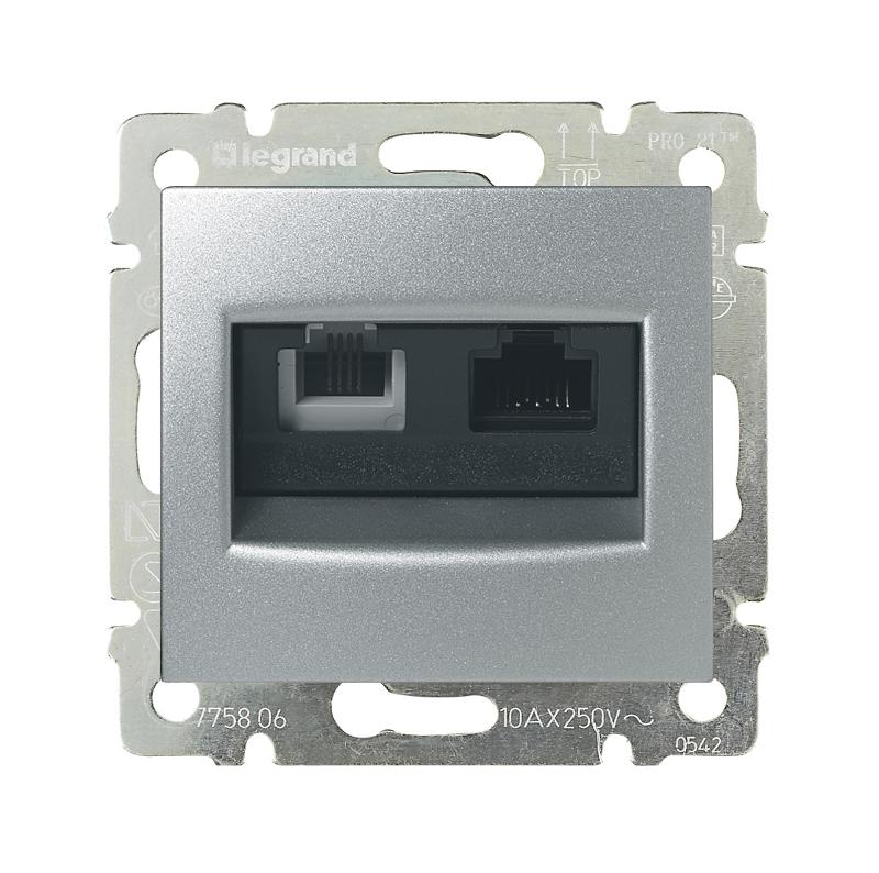 Valena Алюминий Розетка двойная комп.(RJ45) 1-ая 5 кат UTP + ТЛФ 1-ая (RJ11) | 770280 | Legrand — Legrand