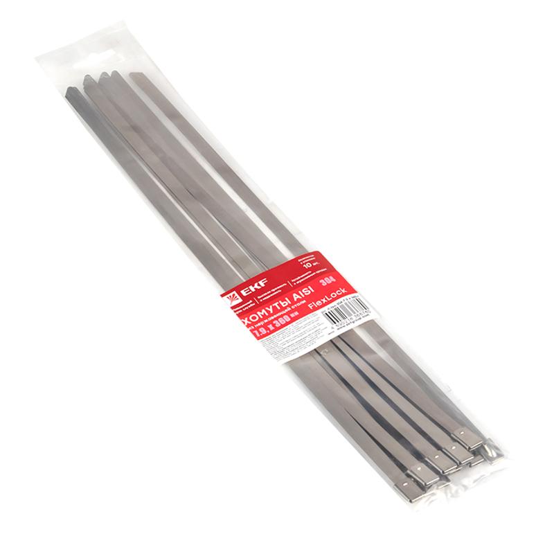 Хомут AISI 304 из нержавеющей стали, 7.9x360 (10 шт.) FlexLock PROxima | plc-fl-tss-304-7.9x360-r | EKF — миниатюра 2