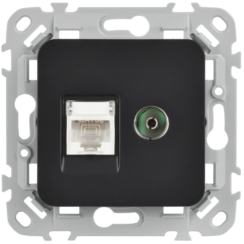 FLITE Розетка 2-ая RJ45/TV кат.5Е UTP РКТВ5е-2-0-ФлЧ черный | FI-AK22-1-K02 | IEK — миниатюра 2