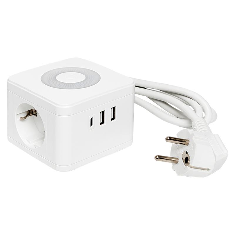 Удлинитель "Куб" 2 гнезда 2USB 2,4А+Type C + Ночник 1,3 метра 1мм2 | UBA-CUB-2-TC | EKF — миниатюра 6