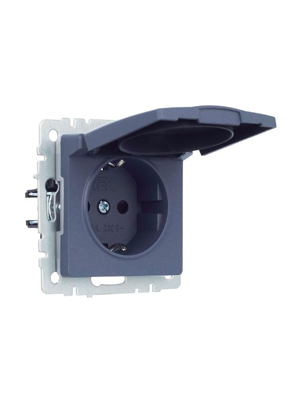 BRITE Розетка с заземлением со шторками с кр. 16А IP44 РСбш10-3-44-БрМ маренго | BR-R16-16-44-K35 | IEK — миниатюра 2