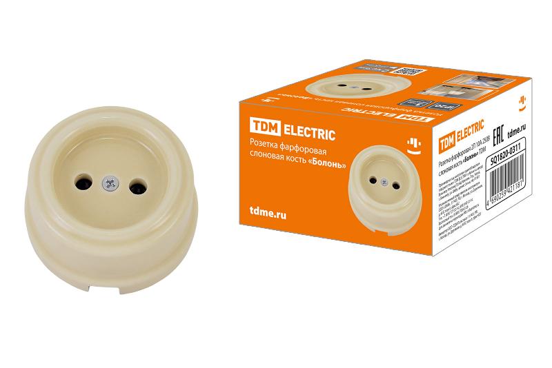 Розетка фарфоровая 2П 10А 250В сл. кость «Болонь» | SQ1820-0311 | TDM — TDM ELECTRIC