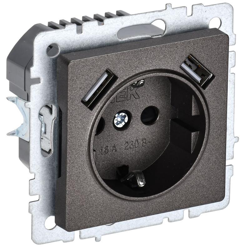 BRITE Розетка с заземлением со шторками 16А с USB A+A 2,1А РЮш10-1-БрТБ темная бронза | BR-R14-16-U21-D21-K45 | IEK — IEK (ИЭК)