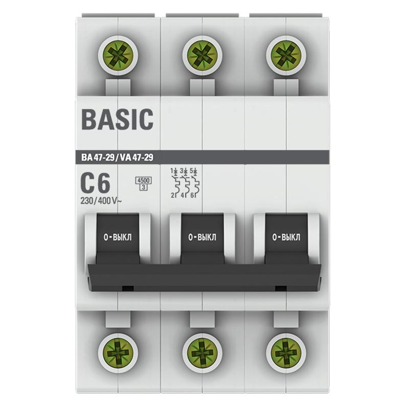 Выключатель автоматический трехполюсный ВА 47-29 6А C 4,5кА Basic | mcb4729-3-06C | EKF — миниатюра 2