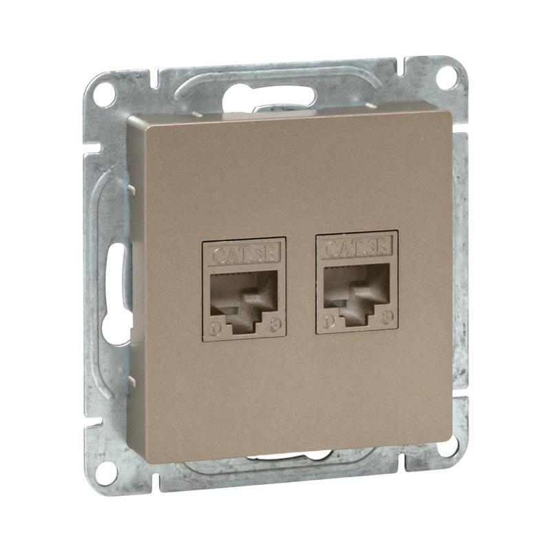Механизм розетки RJ45 - 2шт, (cat5), шампань Эпика  |UP1-SOC-2RJ45-5| EKF — EKF