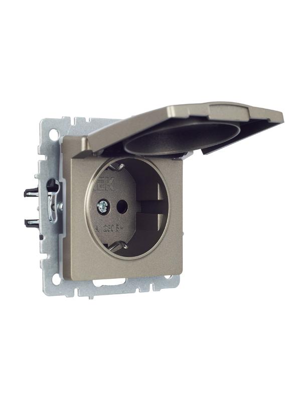 BRITE Розетка с заземлением со шторками с кр. 16А IP44 РСбш10-3-44-БрШ шампань | BR-R16-16-44-K37 | IEK — миниатюра 3